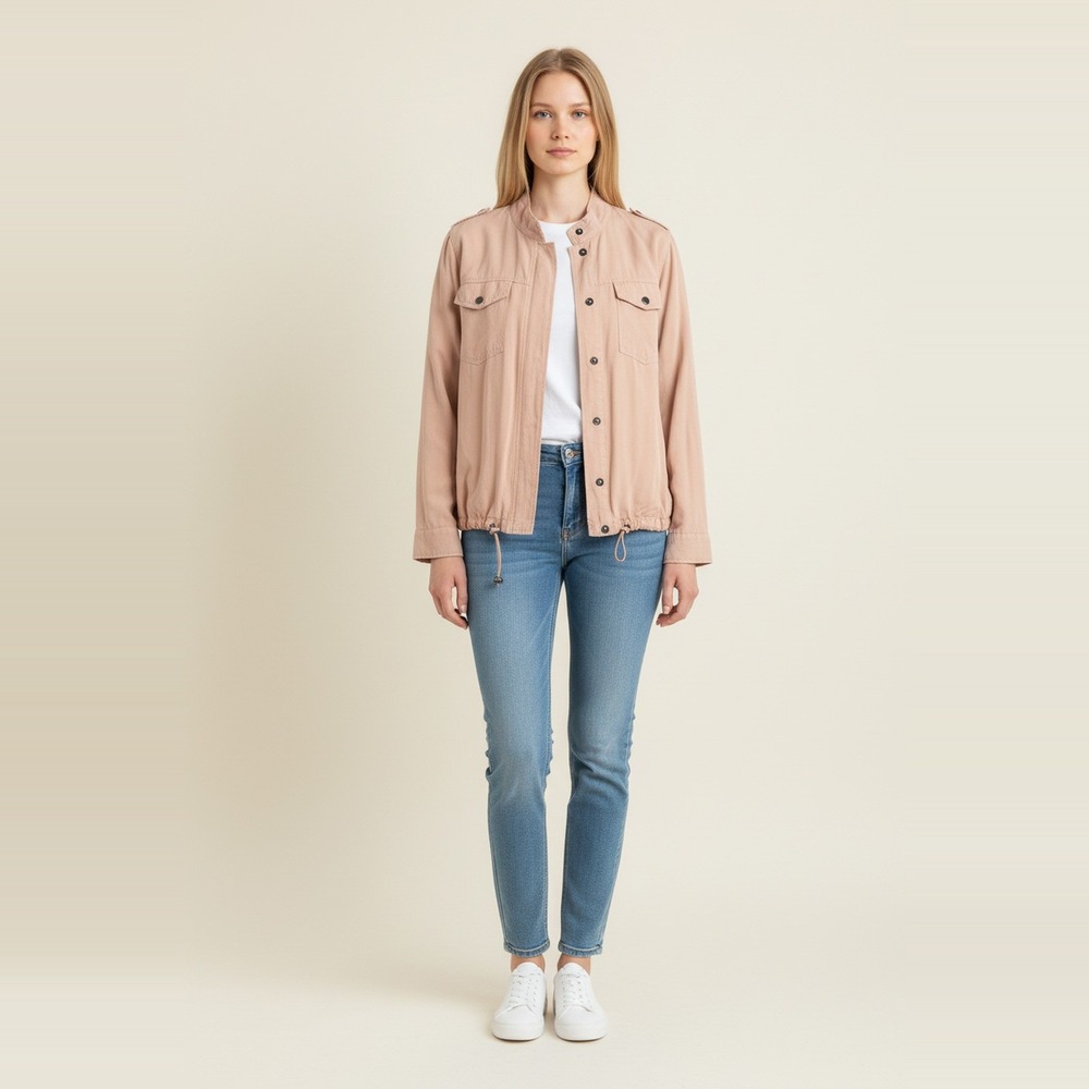 Blue B Collection NWT Tencel Utility Jacket Blush Camel Snap Drawstring Women M